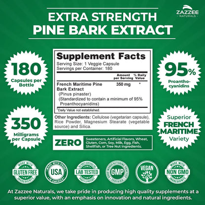 Zazzee Extra Strength French Maritime Pine Bark Extract, 350 mg Per Capsule Zazzee