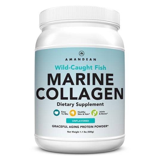 AMANDEAN Marine Collagen Peptides Powder. Double Hydrolyzed for Increased Absorption. Wild-Caught Fish Collagen Supplement. Type 1 & 3 Collagen Protein. 18 Amino Acids for Skin, Hair, Nails. AMANDEAN buy supplements Au