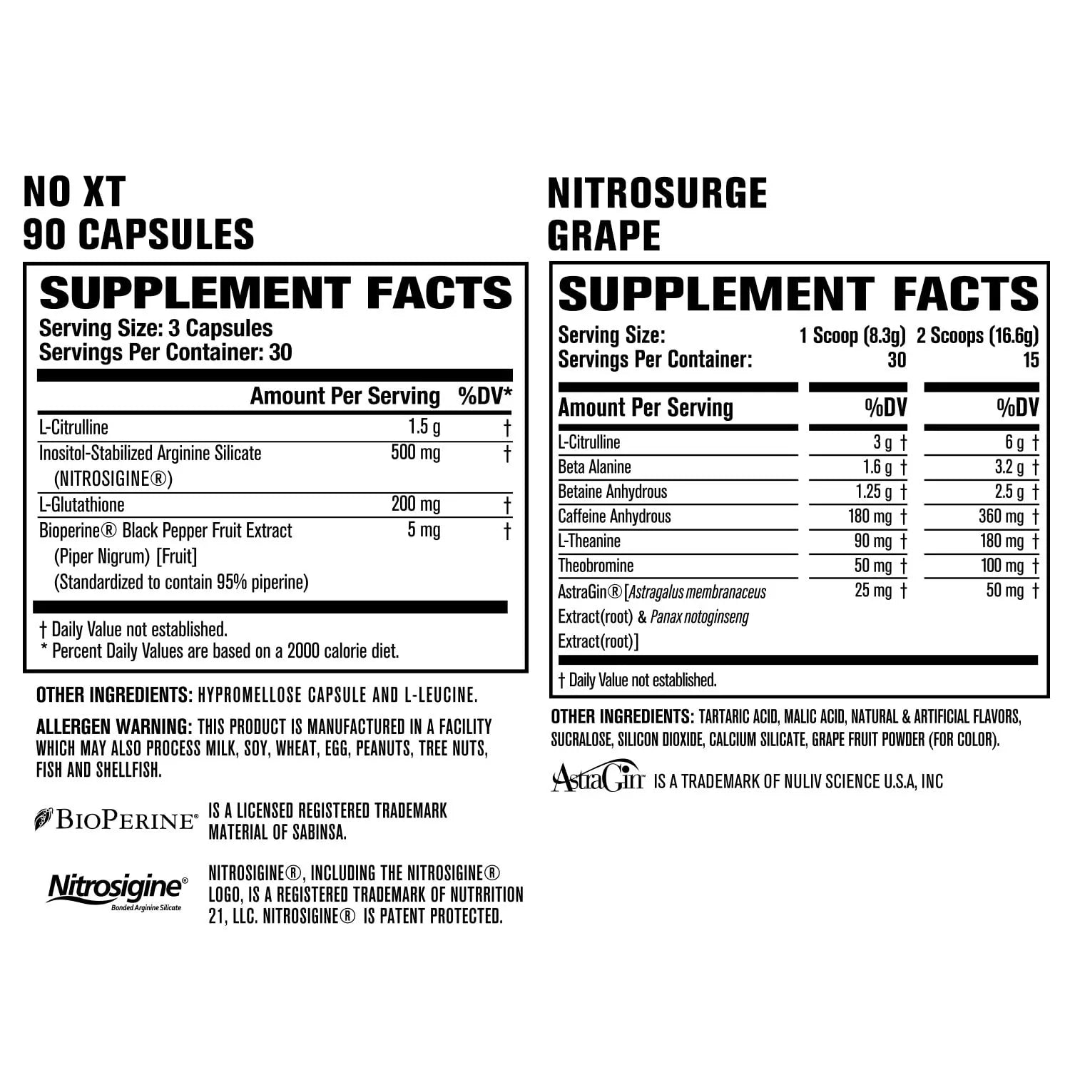 Jacked Factory Nitrosurge Pre-Workout in Grape & N.O. XT Nitric Oxide Booster for Men Jacked Factory