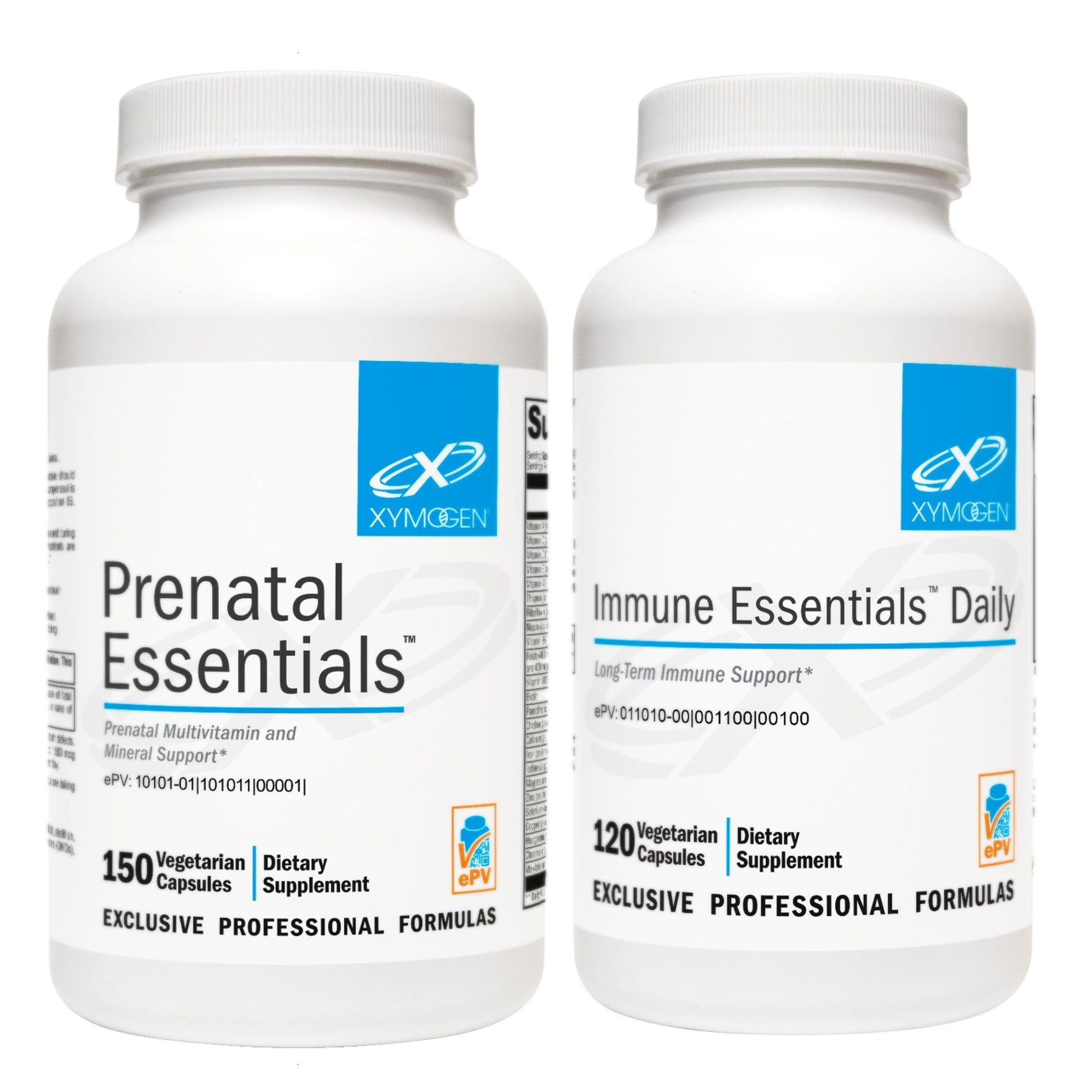 XYMOGEN Prenatal (150 Capsules) + Immune Essentials Daily (120 Capsules) 2-Product Bundle XYMOGEN