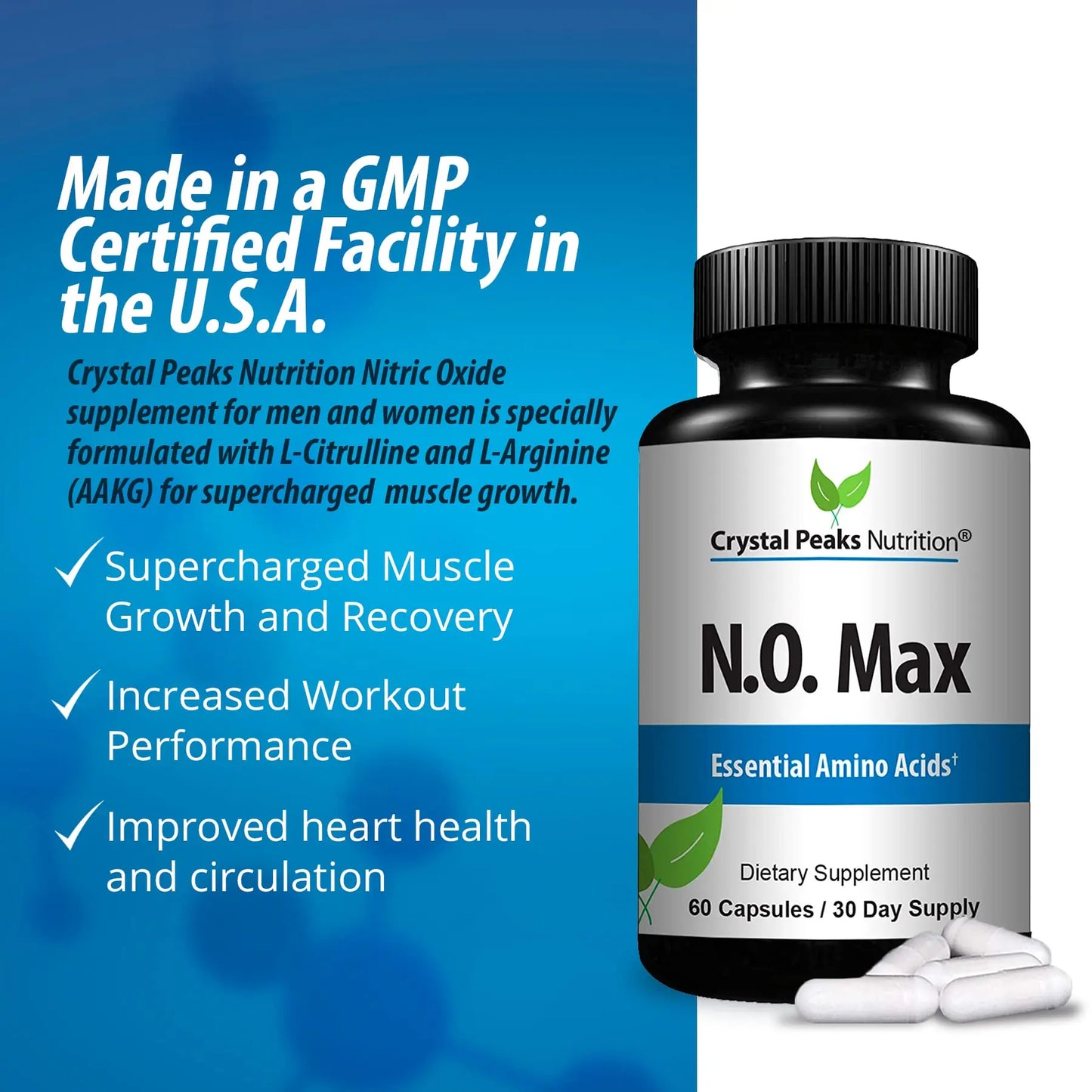 CRYSTAL PEAKS NUTRITION N.O. Max Nitric Oxide Supplement - L Arginine, Citrulline CRYSTAL PEAKS NUTRITION