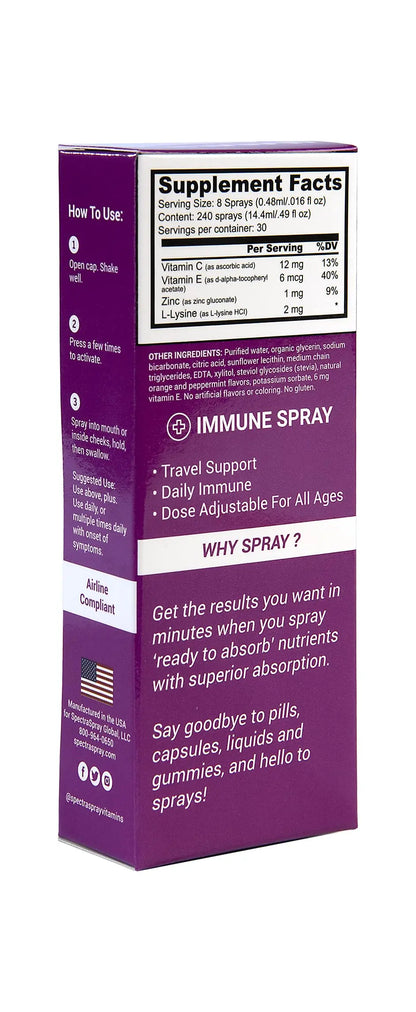 Spectraspray Immune Support Vitamin Spray - Vitamins C, E, Zinc and L-Lysine, 30 Day Supply per Spray Spectraspray buy supplements Au