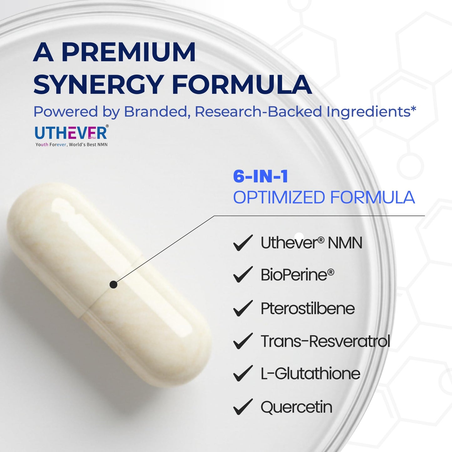 BONE SCIENCE Uthever NMN & Pterostilbene 6-in-1 Complex with Resveratrol, Glutathione & BioPerine - High Purity Stabilized NAD+ Precursor for Healthy Aging & Cellular Energy - 60 Vegetarian Capsules BONE SCIENCEBuy Supplements Australia