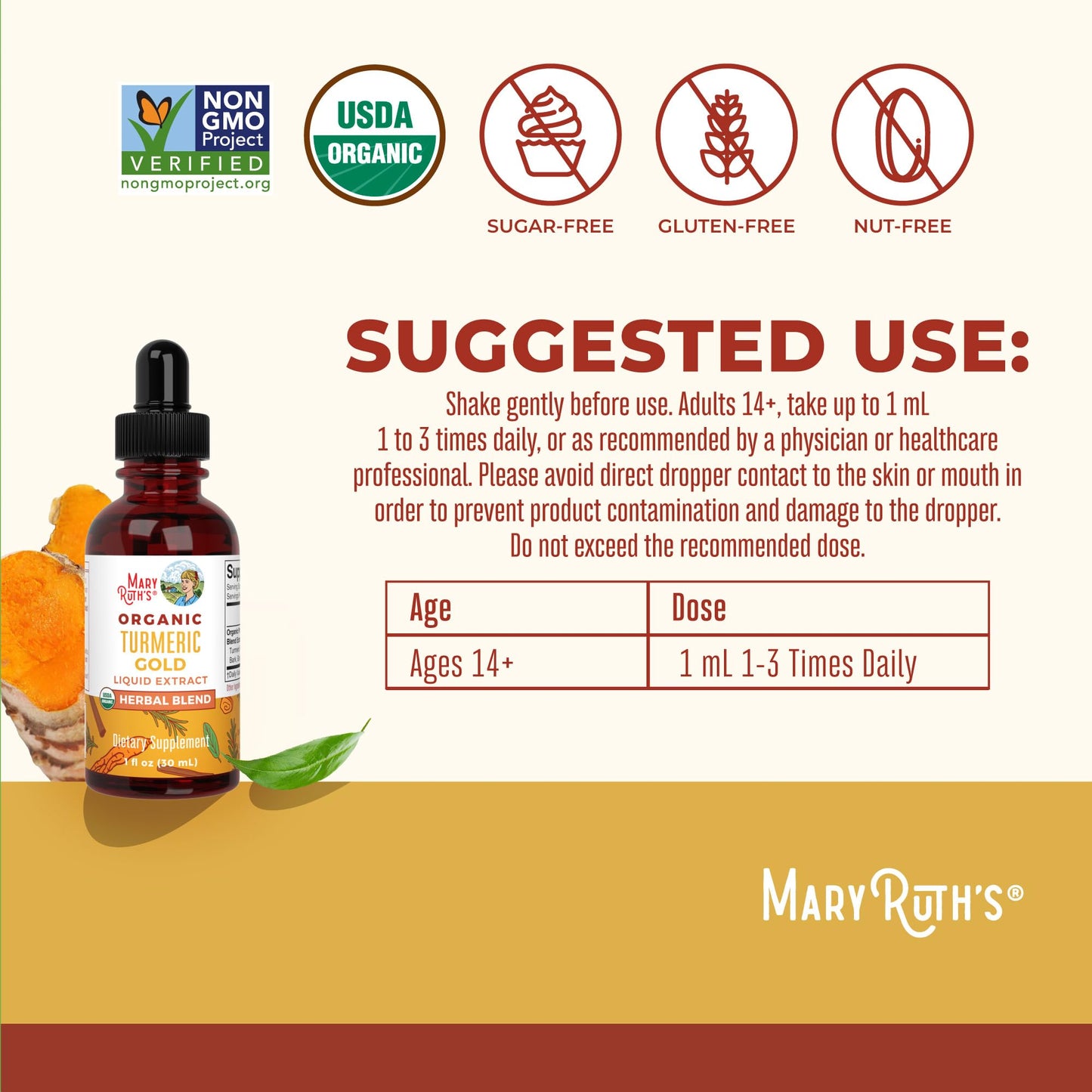 MaryRuth Organics USDA Turmeric Gold Liquid Drops | Herbal Blend | Turmeric Curcumin | Black Pepper | Cassia Cinnamon Bark | Ginger Root | Immune Support | Non-GMO Project Verified | Vegan | 1oz MARYRUTH'SBuy Supplements Australia