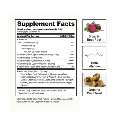 Snap Supplements Preworkout Beet Root Powder, Nitric Oxide Pre Workout with Organic Snap Supplements
