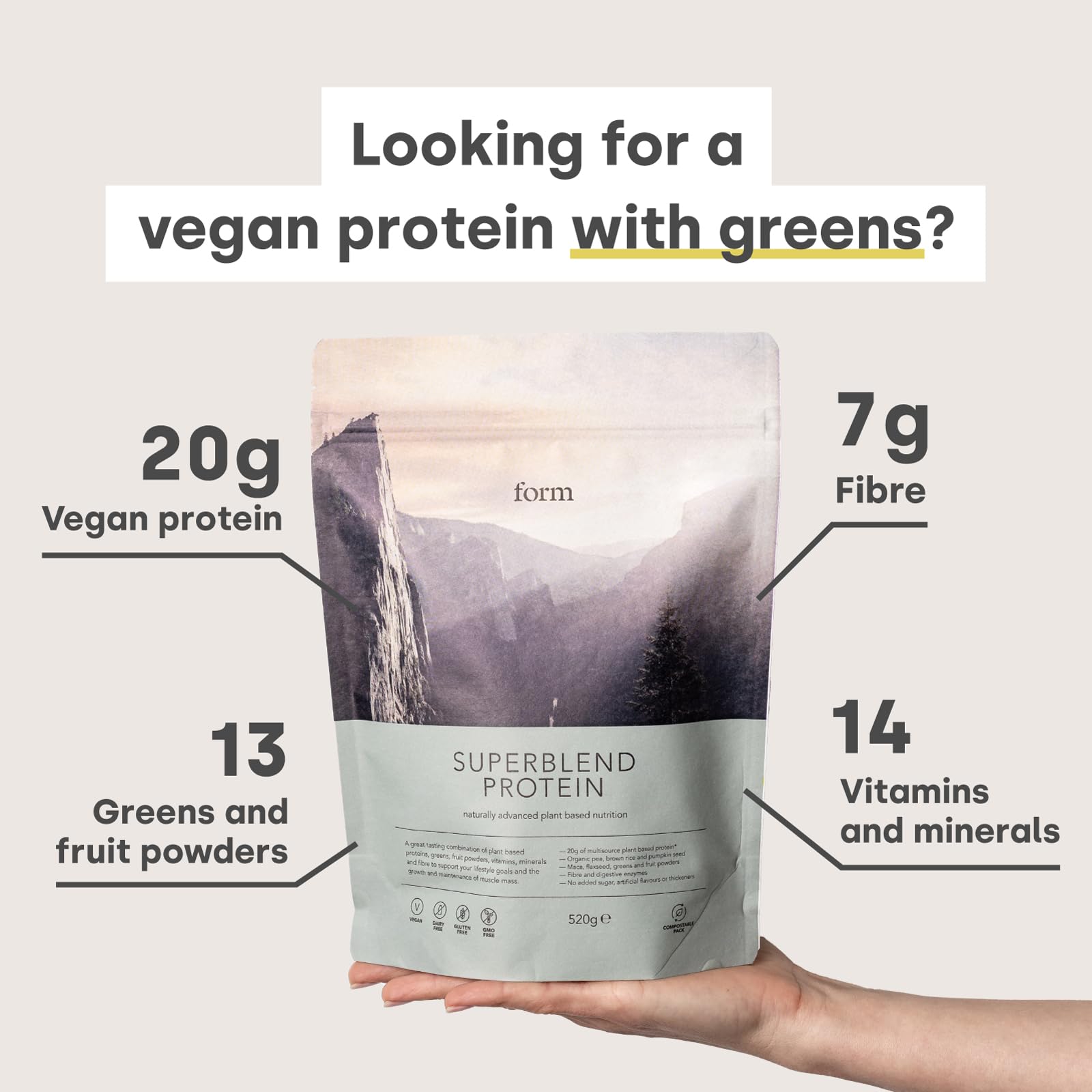 Form Superblend Protein - Vegan Protein Powder with Superfoods, Vitamins and Minerals Form