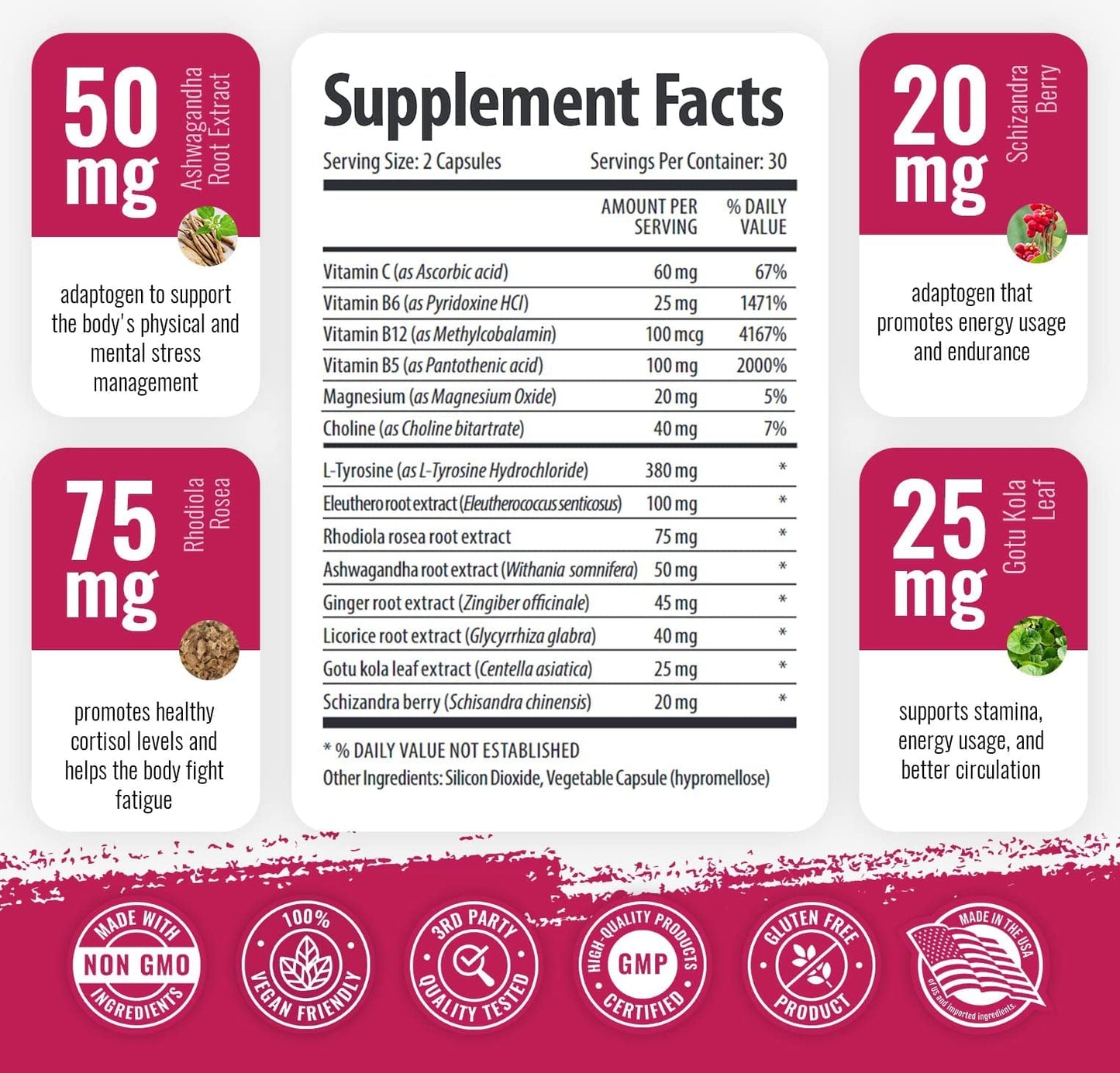 1 Body Adaptogen Complex Supplement with Ashwagandha - 60 Vegan Cap 1 Body