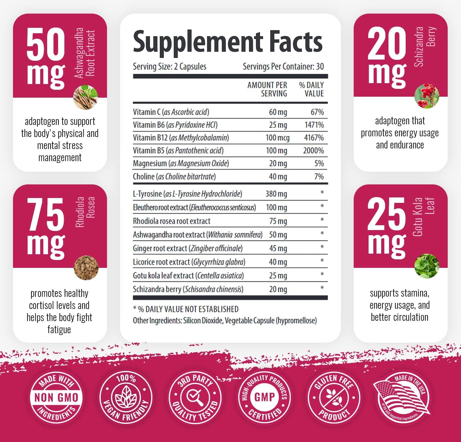 1 Body Adaptogen Complex Supplement with Ashwagandha - 60 Vegan Cap 1 Body