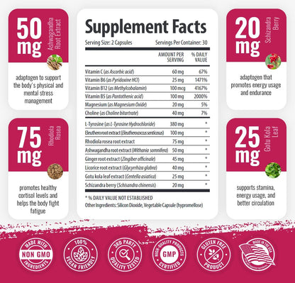 1 Body Adaptogen Complex Supplement with Ashwagandha - 60 Vegan Cap 1 Body