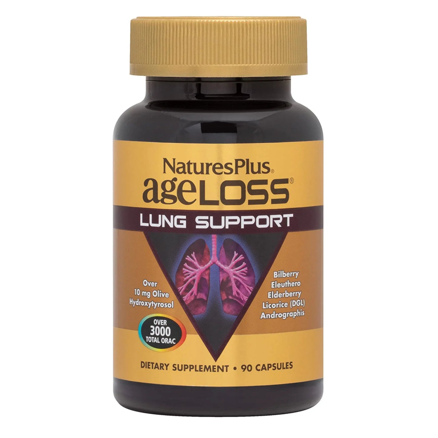 NaturesPlus ageLOSS Lung Support dietary supplement bottle on a white background