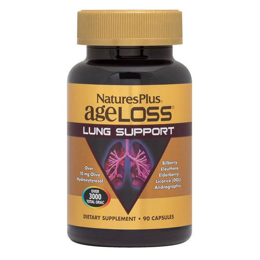 NaturesPlus ageLOSS Lung Support dietary supplement bottle on a white background