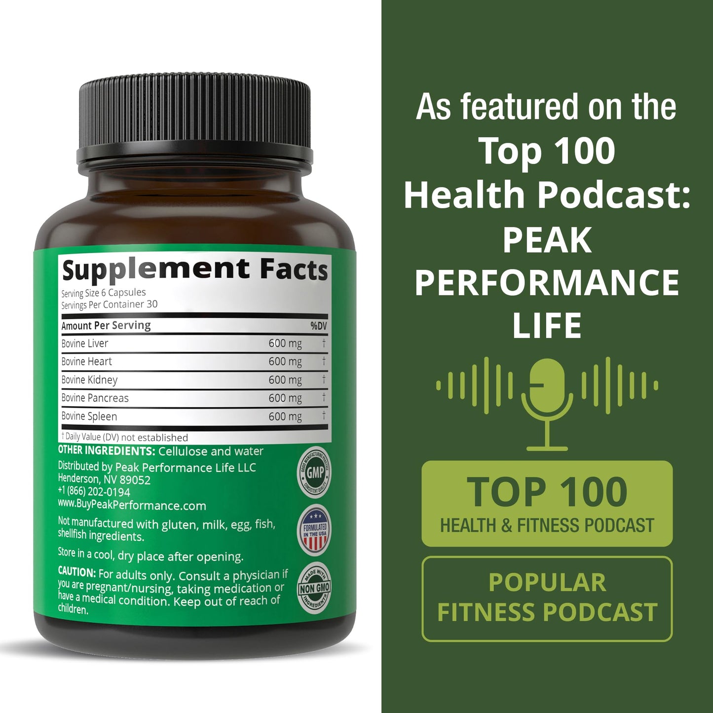 Peak Performance Grass Fed Beef Organ Complex from New Zealand (180 Capsules) Desiccated Organs Superfood Pills. GrassFed Beef Liver Capsules with Heart, Kidney, Pancreas, Spleen. Supplement Peak PerformanceBuy Supplements Australia