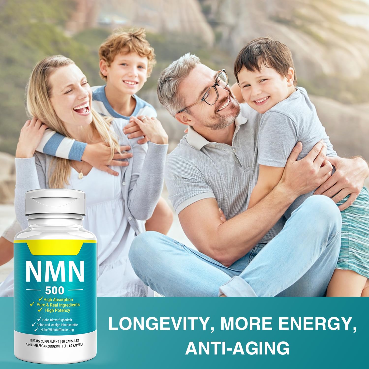 Vegan NMN Supplement 500mg, Higher Absorption - 99% Pure NMN (Nicotinamide Mononucleotide)for NAD+, Cellular Energy Immune Muscle, Anti-Aging & Longevity, Stabilized NMN - 60 Capsules (60 Days Supply) NivantavBuy Supplements Australia