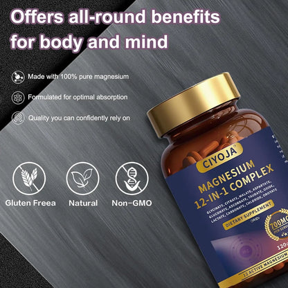 12 in 1 Magnesium Complex 700mg: Magnesium Supplement with Glycinate, Citrate, Malate, Taurate, High Absorption Magnesium for Sleep, Muscle Recovery, Nerve & Heart Support, Vegan, 120 Capsules CIYOJA buy supplements Au
