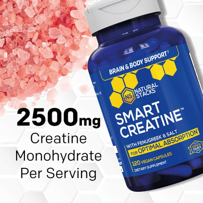 Creatine Monohydrate - 2500mg Creatine Pills - 450mg Fenugreek Extract & 250mg Himalayan Pink Salt - Supports Brain Health, Endurance & Muscle Building - Advanced Absorption Formula - 120 Capsules NATURAL STACKSBuy Supplements Australia