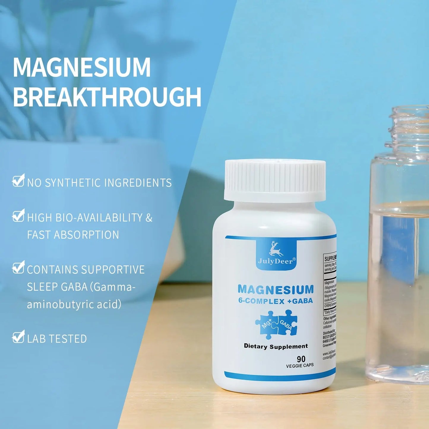 JulyDeer Sixfold Magnesium Complex | 350mg of Magnesium Glycinate, Malate, Citrate, Taurine, Oxide, Mg+ for Muscles,Nerves,& Energy, GABA Sleep Support | High Absorption | Vegan | 90 Capsules Risabou buy supplements Au