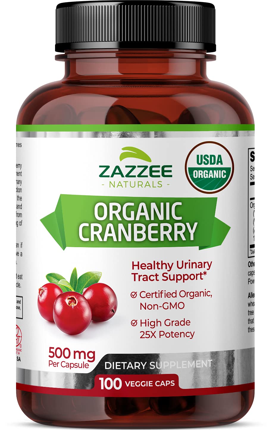 Zazzee USDA Organic Cranberry 25:1 Extract, 12,500 mg Strength, 100 Vegan Capsules Zazzee