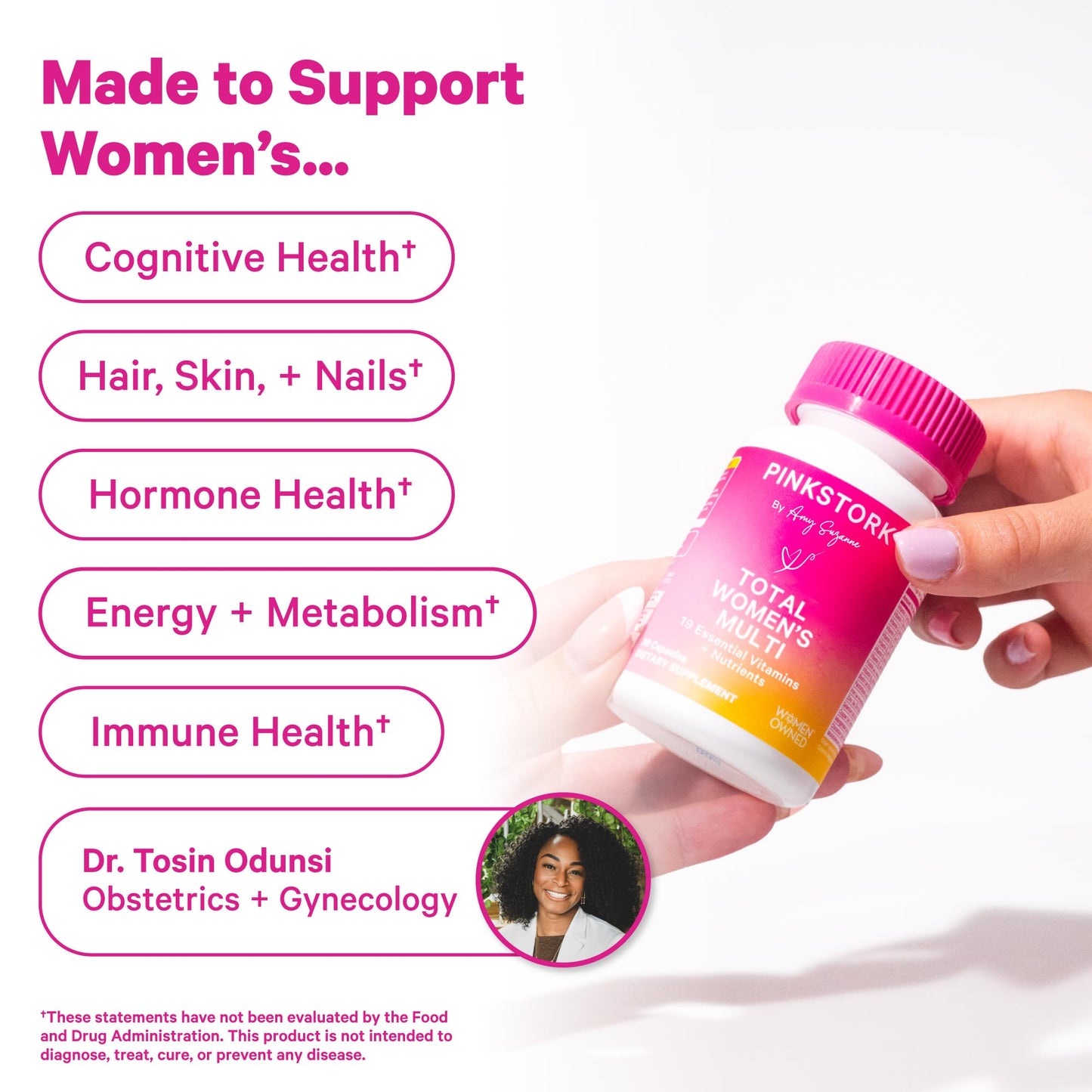 Pink Stork Total Women's Multivitamin - 19 Essential Vitamins for Women & Nutrients – Energy, Metabolism, Hormone, Immune & Mood Support – B6, B12, Biotin, Iron & Zinc – 30 Capsules Pink StorkBuy Supplements Australia