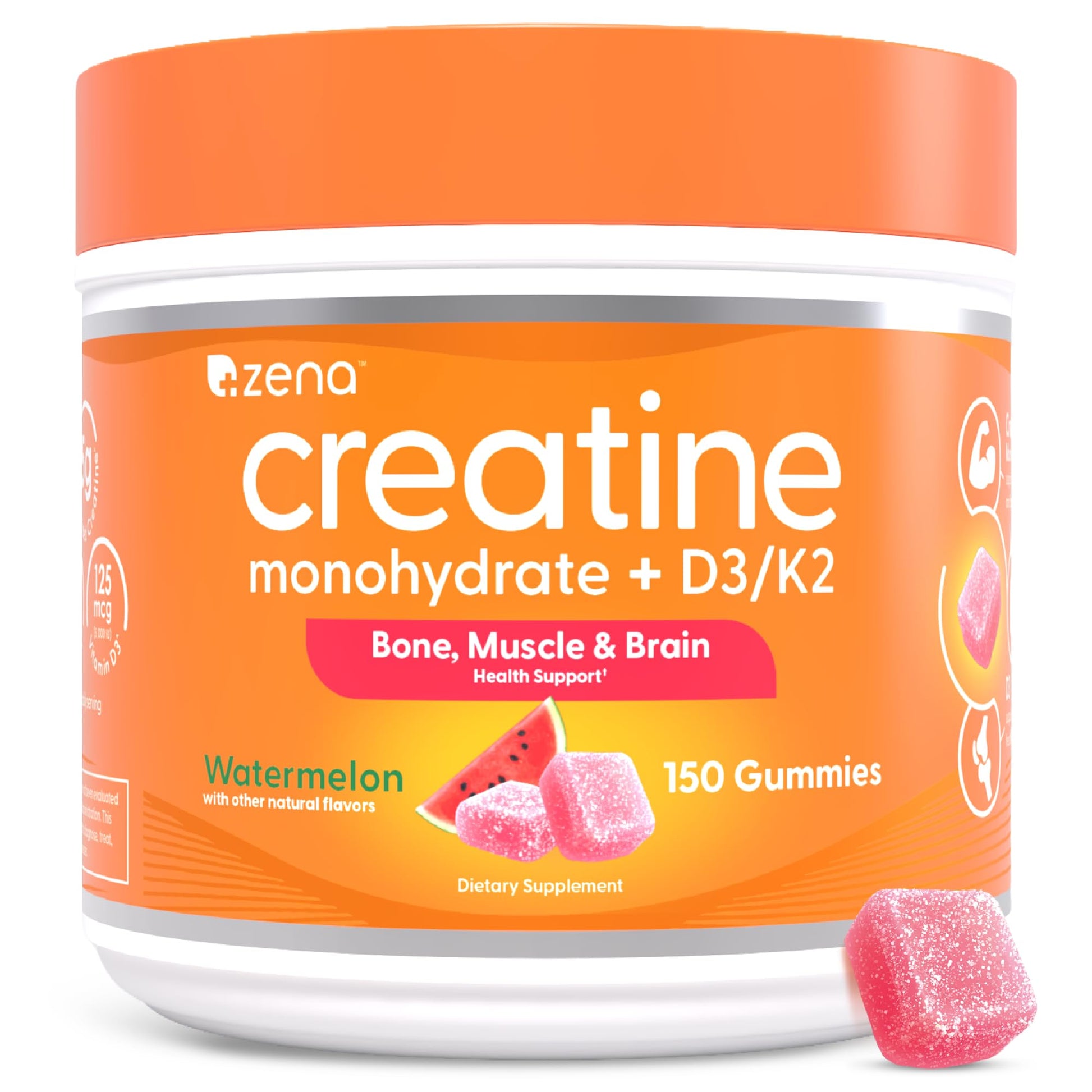 Zena Nutrition Creatine Gummies with D3 & K2, Creatine Monohydrate for Men and Women, Supports Bone, Muscle, & Cognitive Health, Gummy Workout Supplement, Watermelon Flavor, 150ct, 30 Daily Servings Zena NutritionBuy Supplements Australia