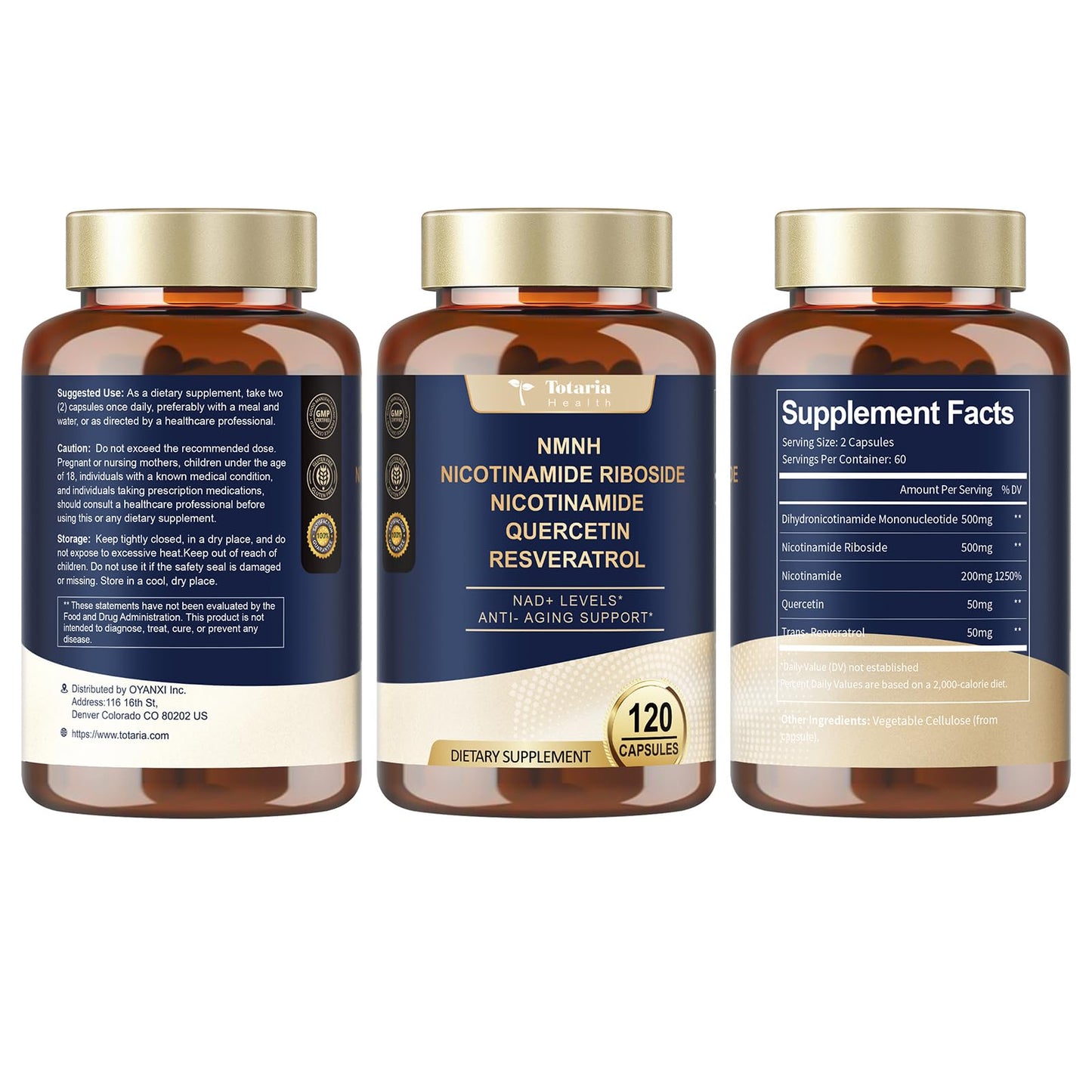 Totaria NMNH 500mg (Dihydronicotinamide Mononucleotide), Premium NMN Alternative Supplement w/Niacinamide (Vitamin B3), Quercetin, Trans-Resveratrol, for NAD+, Skin Cell, Anti-Aging & Energy, 120 Ct TotariaBuy Supplements Australia