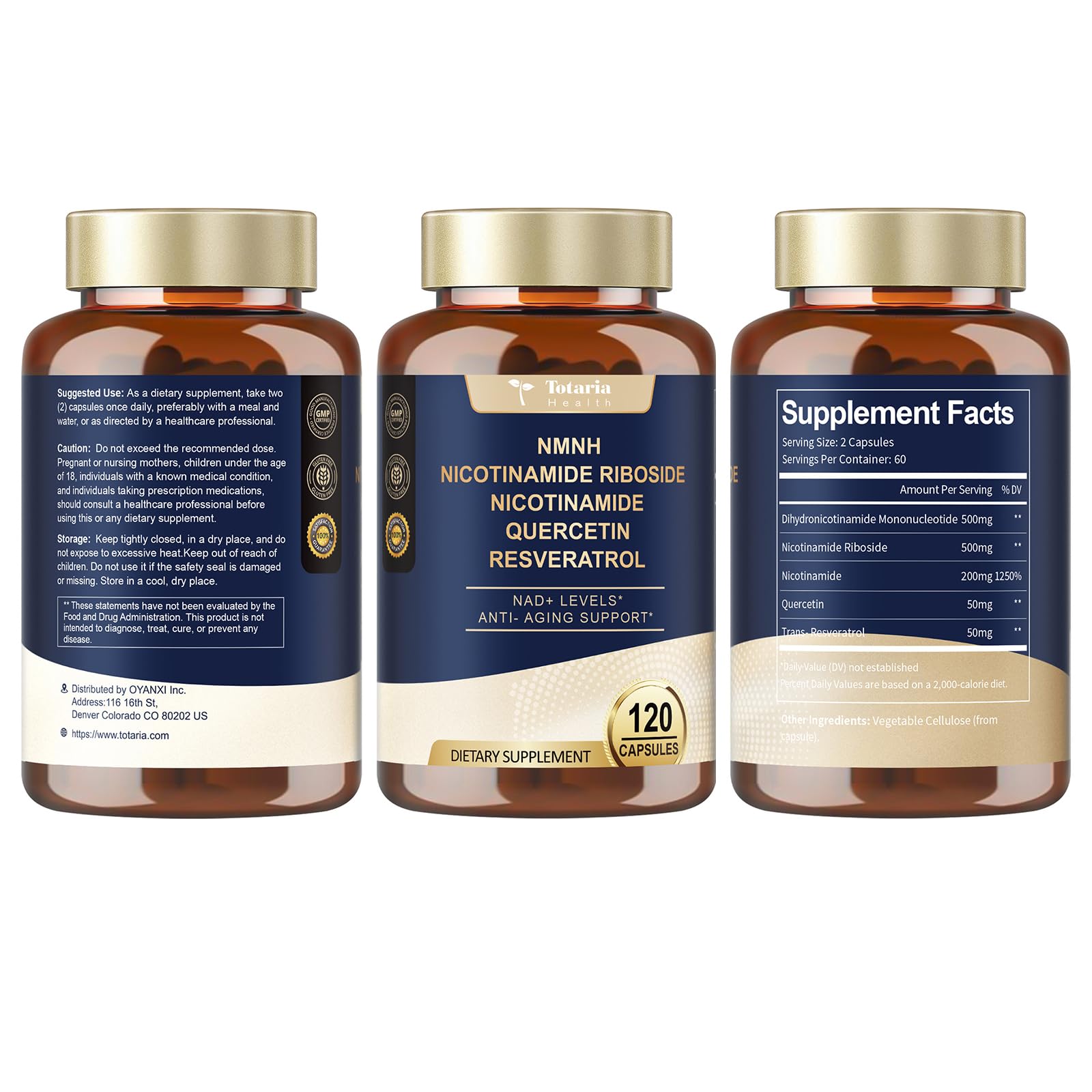 Totaria NMNH 500mg (Dihydronicotinamide Mononucleotide), Premium NMN Alternative Supplement w/Niacinamide (Vitamin B3), Quercetin, Trans-Resveratrol, for NAD+, Skin Cell, Anti-Aging & Energy, 120 Ct TotariaBuy Supplements Australia