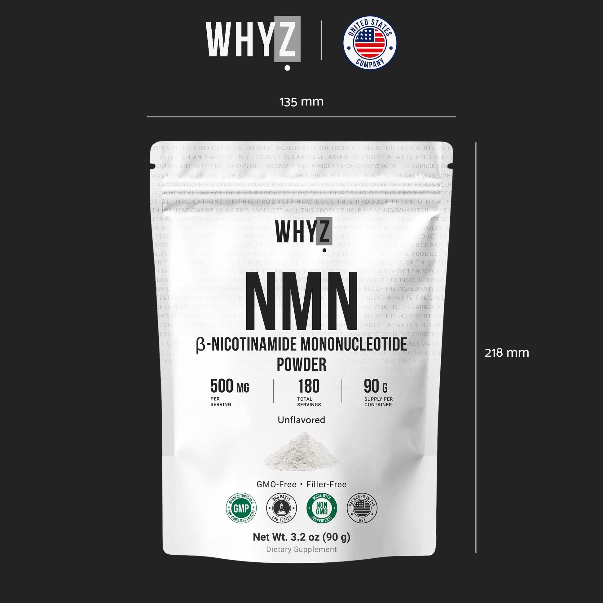 Pure NMN Powder Nicotinamide Mononucleotide Quick Dissolved NMN Supplement Powder 100% Unflavored NMN Supplement Supports NAD+ Levels Vegan Friendly Non-GMO, 90g WHYZBuy Supplements Australia