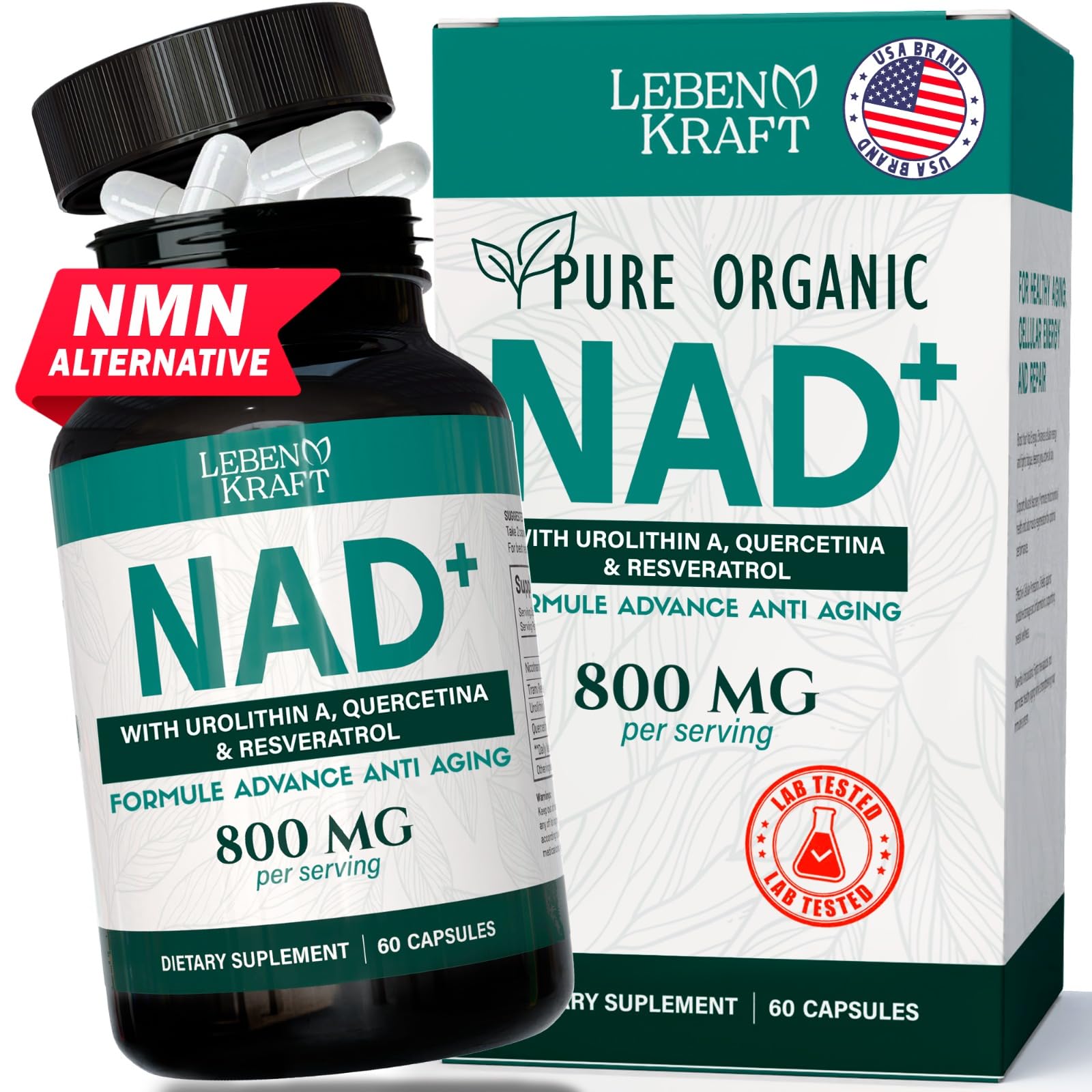 LebenKraft NAD Supplement Pure Organic | NMN Supplement Alternative | Boost Energy & Cellular Health | Urolithin A, Resveratrol, Quercetin for Antioxidant Power | for Women and Men LebenKraftBuy Supplements Australia