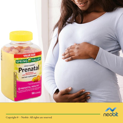 Spring Valley Prenatal Multivitamin Gummies with DHA, Folic Acid, 190 Count, Female Adult Chewables Neobit