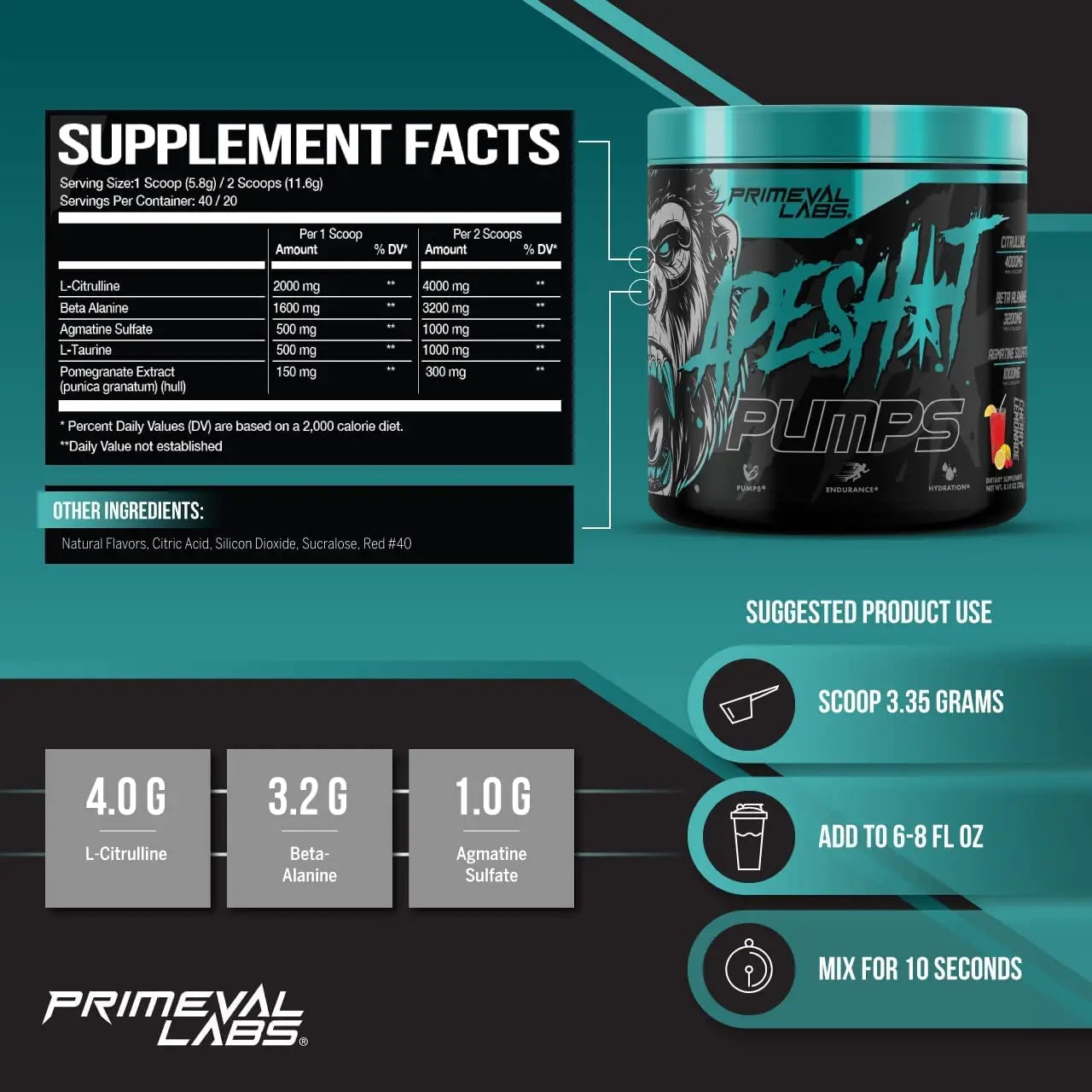 Primeval Labs Ape Pumps Natural Pre Workout Powder | Caffeine Free Preworkout Primeval Labs
