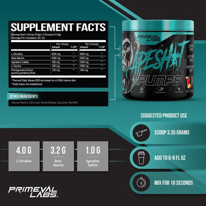 Primeval Labs Ape Pumps Natural Pre Workout Powder | Caffeine Free Preworkout Primeval Labs