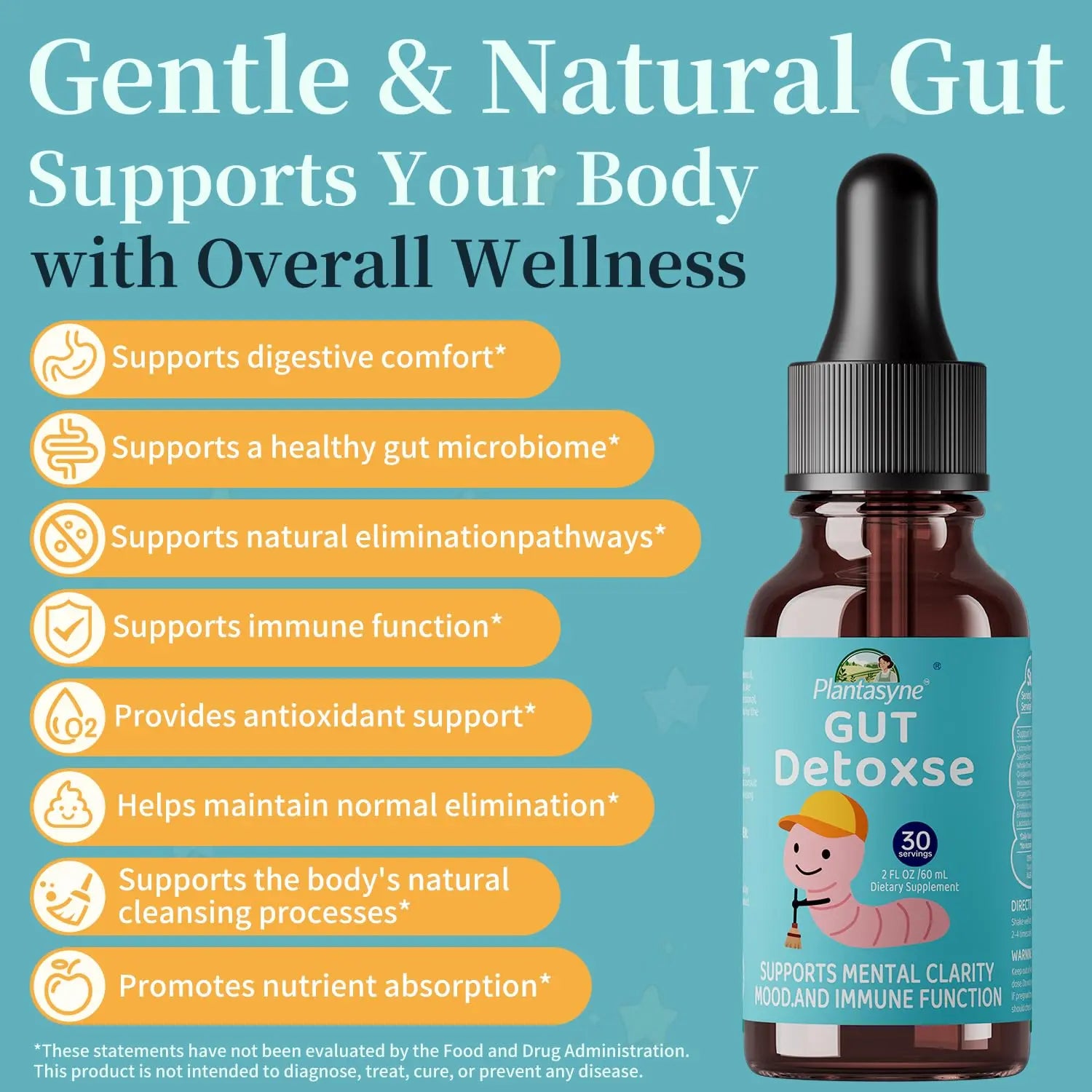 Plantasyne Herbal Gut Cleanse Drops with Black Walnut Hull & Barberry Root | Gentle Liquid Detox for Gut & Colon Support | for Adults & Kids|30 Servings Plantasyne buy supplements Au