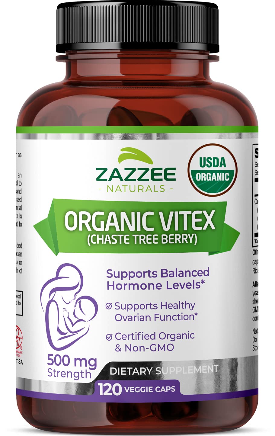 Zazzee USDA Organic Vitex, 500 mg Strength, 120 Vegan Capsules, 4 Month Supply Zazzee