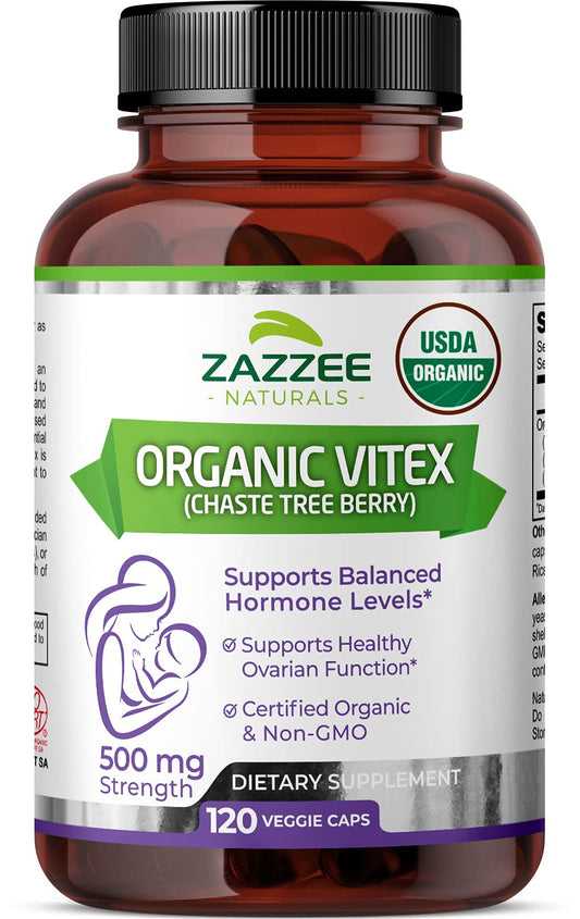 Zazzee USDA Organic Vitex, 500 mg Strength, 120 Vegan Capsules, 4 Month Supply Zazzee