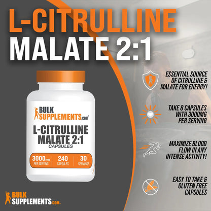BULKSUPPLEMENTS.COM L-Citrulline Malate Capsules - Citrulline Malate 3000mg BULKSUPPLEMENTS.COM