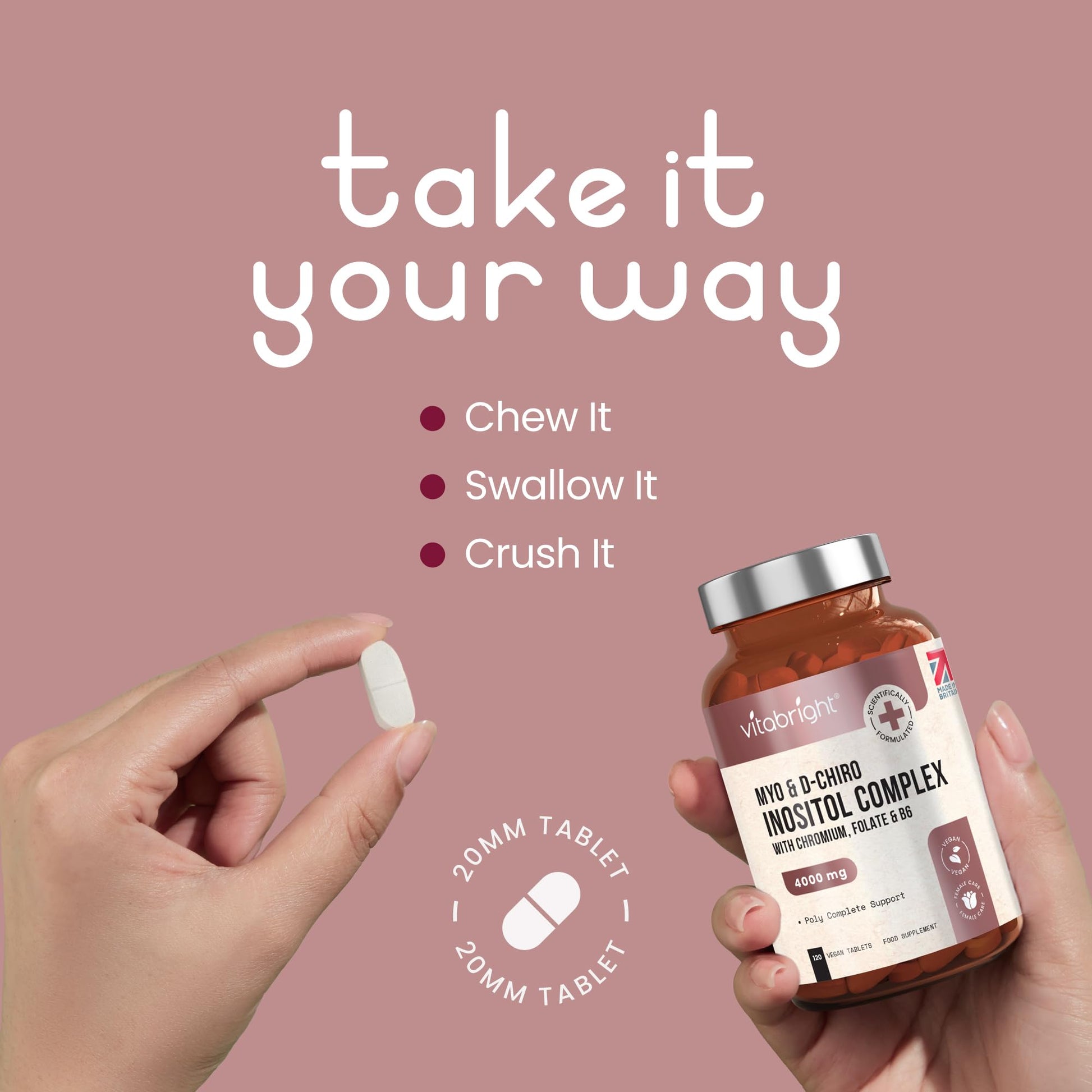 Myo and D-Chiro Inositol Complex - 4000mg per 4 Tablets - 120 Tablets (30 Day Supply) VitaBright