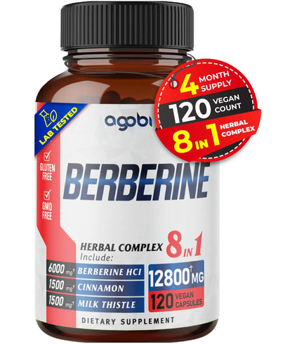 120 Capsules - Berberine Supplement 12800mg with Ceylon, Milk Thistle, Turmeric agobi