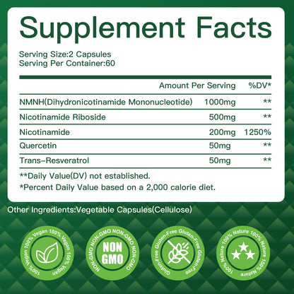 NMNH(Dihydronicotinamide Mononucleotide),NMNH Supplement 1000mg Pure Nicotinamide Mononucleotide,NAD High Purity Supplement Alternative,for Energy,Focus,Non-GMO, Gluten Free,120 Capsules VPKINBuy Supplements Australia