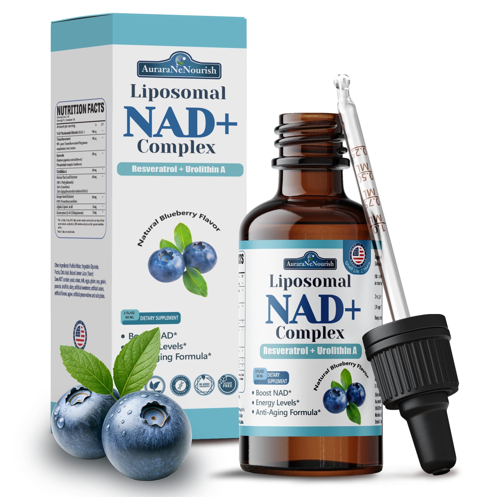 Liposomal NAD+ Liquid Drops, 8-in-1 NAD⁺ Nicotinamide Riboside Resveratrol 900mg w. Quercetin & Urolithin A | Fast Absorption NAD+ Supplement with CoQ10, ALA | Cellular Energy, Anti-Aging, Vitality AuraraNeNourishBuy Supplements Australia