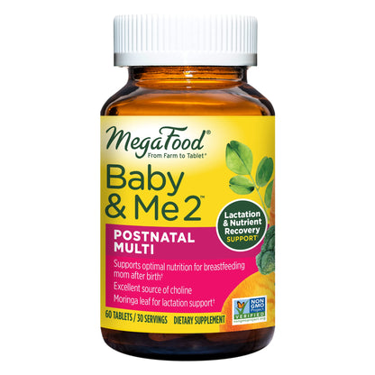 MegaFood Baby & Me 2 Postnatal Vitamins for Breastfeeding Moms with Folate MegaFood