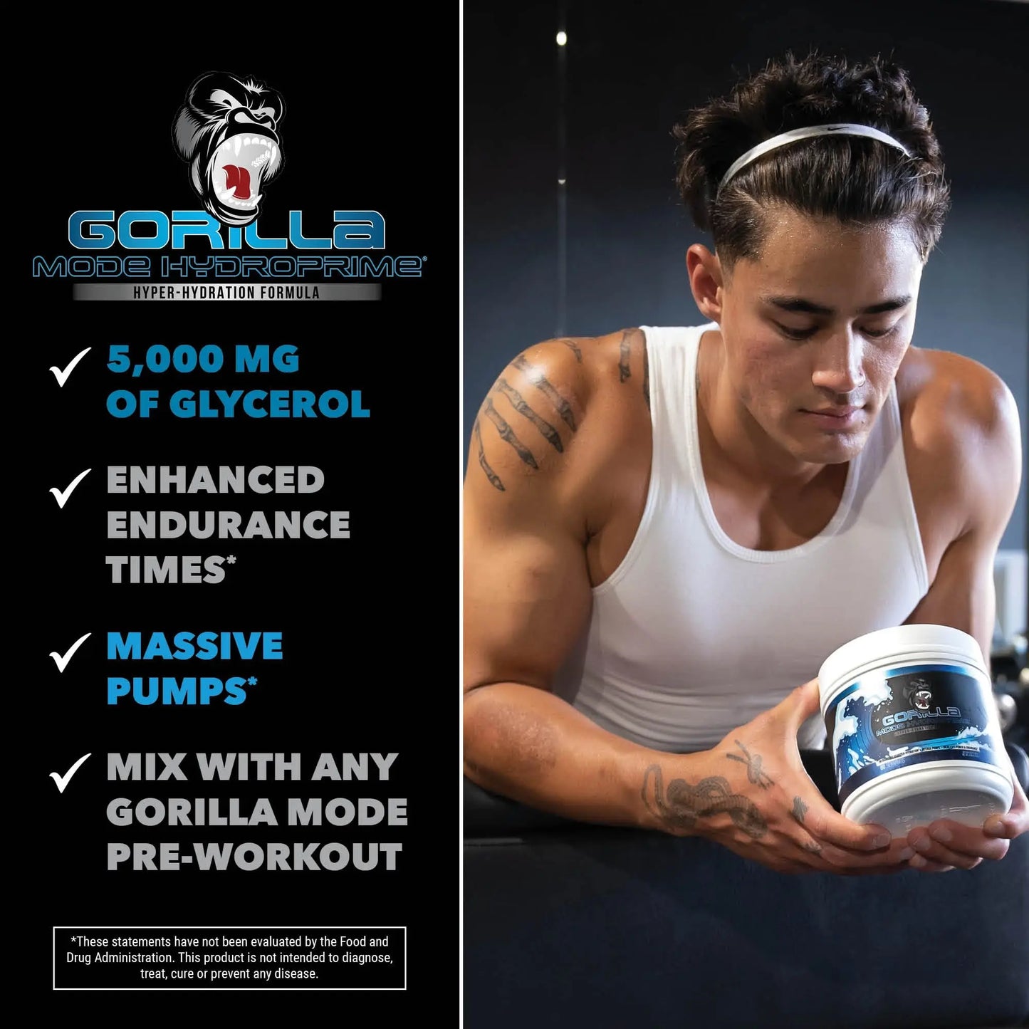 Gorilla Mind Hydroprime Glycerol Pre-Workout - Hydrating Pre-Workout Formula for Intense Gorilla Mind