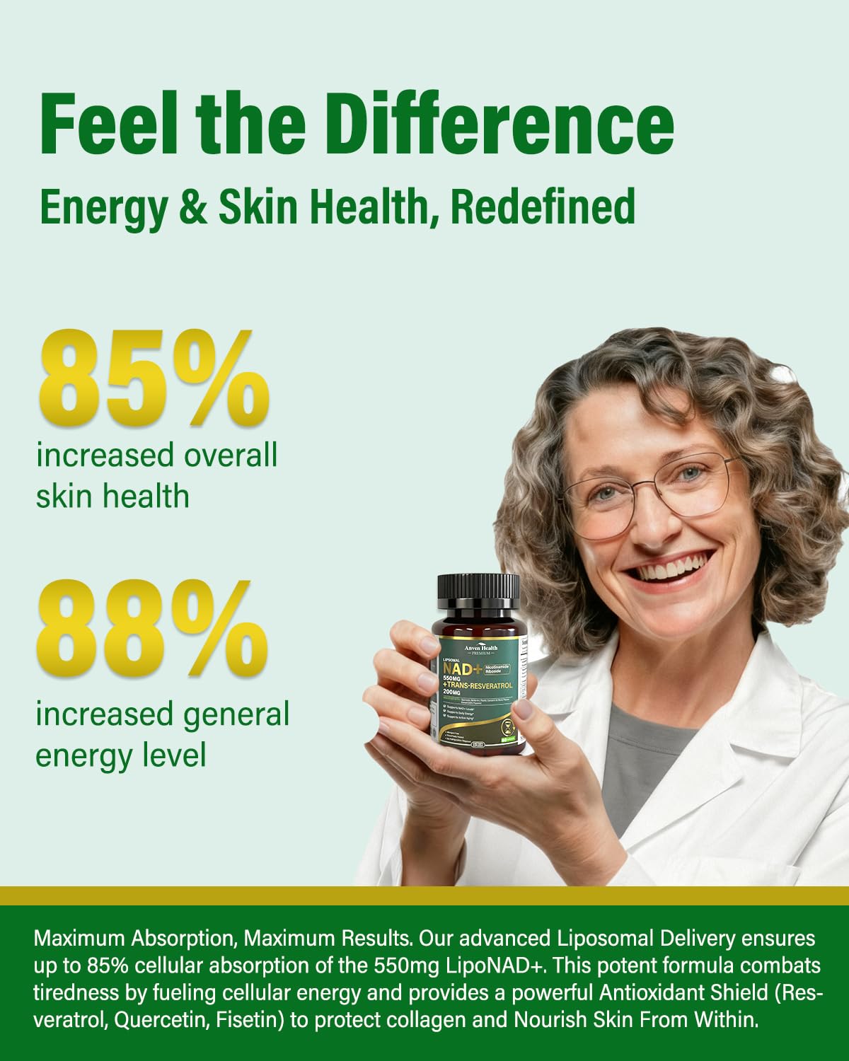 Anven Health Liposomal NAD+ Resveratrol Supplement - NMN Alternative with Trans-Resveratrol, Quercetin & Fisetin - NAD Plus for Women and Men, Cellular Energy & Healthy Aging, Non-GMO | 180 Capsules Anven HealthBuy Supplements Australia
