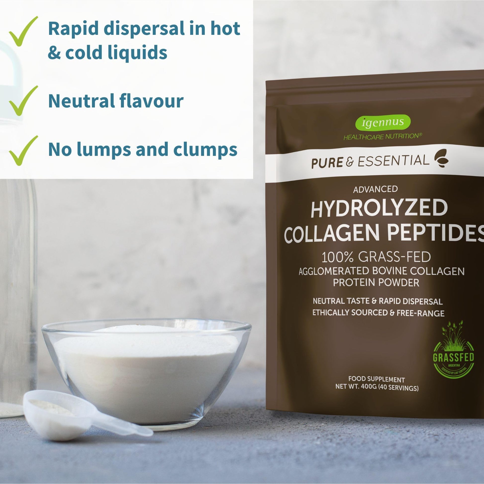 Advanced Hydrolysed Collagen Peptides, 100% Grass Fed & Ethically Sourced Igennus Healthcare NutritionBuy Supplements Australia