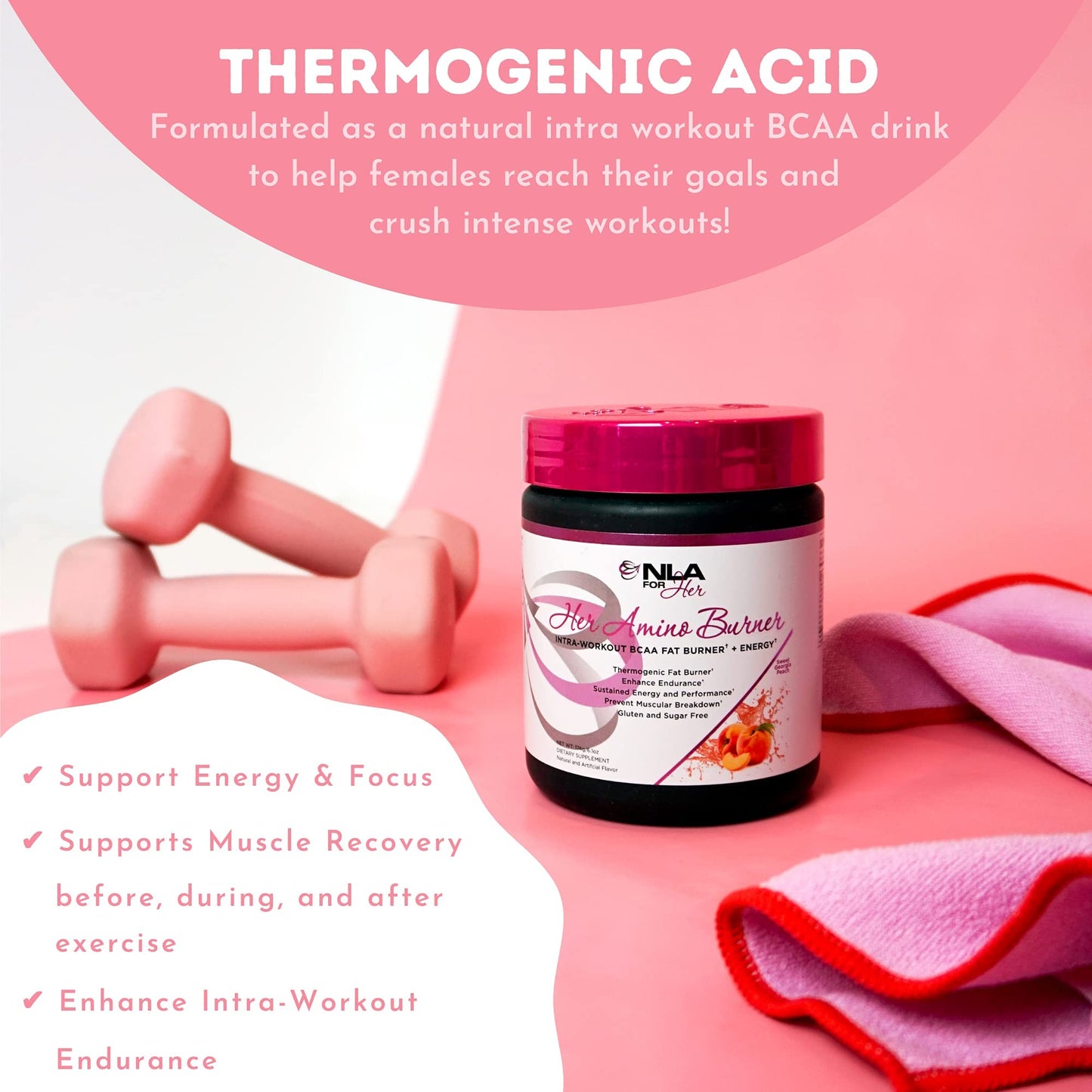 NLA for Her Pre/Intra Workout Stack (Includes Her Thermogenic Amino Georgia Peach and Uplift Pre Workout Raspberry Lemonade)