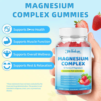 Magnesium Complex Gummies 1000mg | 12-in-1 Magnesium Complex Supplement with Glycinate, Citrate, Malate & Taurate Supports Muscle Function, Bone Health, Rest & Relaxation – Strawberry Flavor, 60 Count Mchokuu buy supplements Au