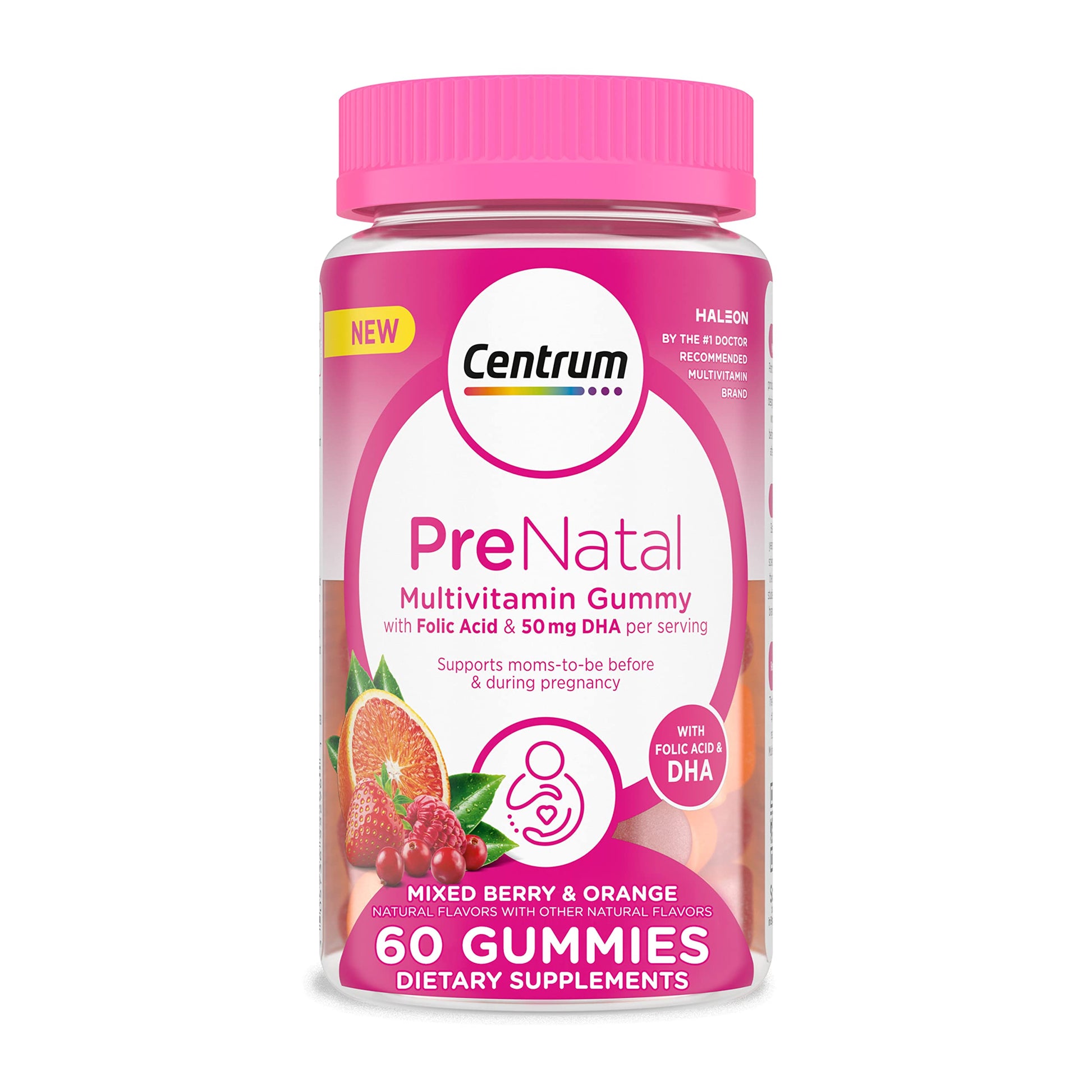 Centrum Prenatal Multivitamin Gummies with DHA and Folic Acid, Mixed Berry and Orange Flavors Centrum
