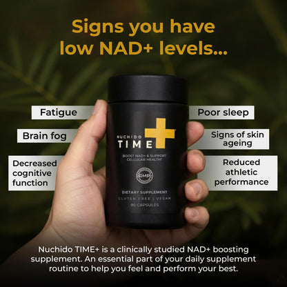 Nuchido Time+ NAD Supplement for Men & Women - Advanced Formula for Healthy Aging, Energy, Focus, Cellular Health & Longevity - Nicotinamide, Alpha Lipoic Acid, Quercetin - 90 Capsules Nuchido Time+Buy Supplements Australia