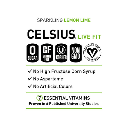 CELSIUS Sparkling Lemon Lime, Functional Essential Energy Drink, 12 Fl Oz (Pack of 12) CELSIUSBuy Supplements Australia