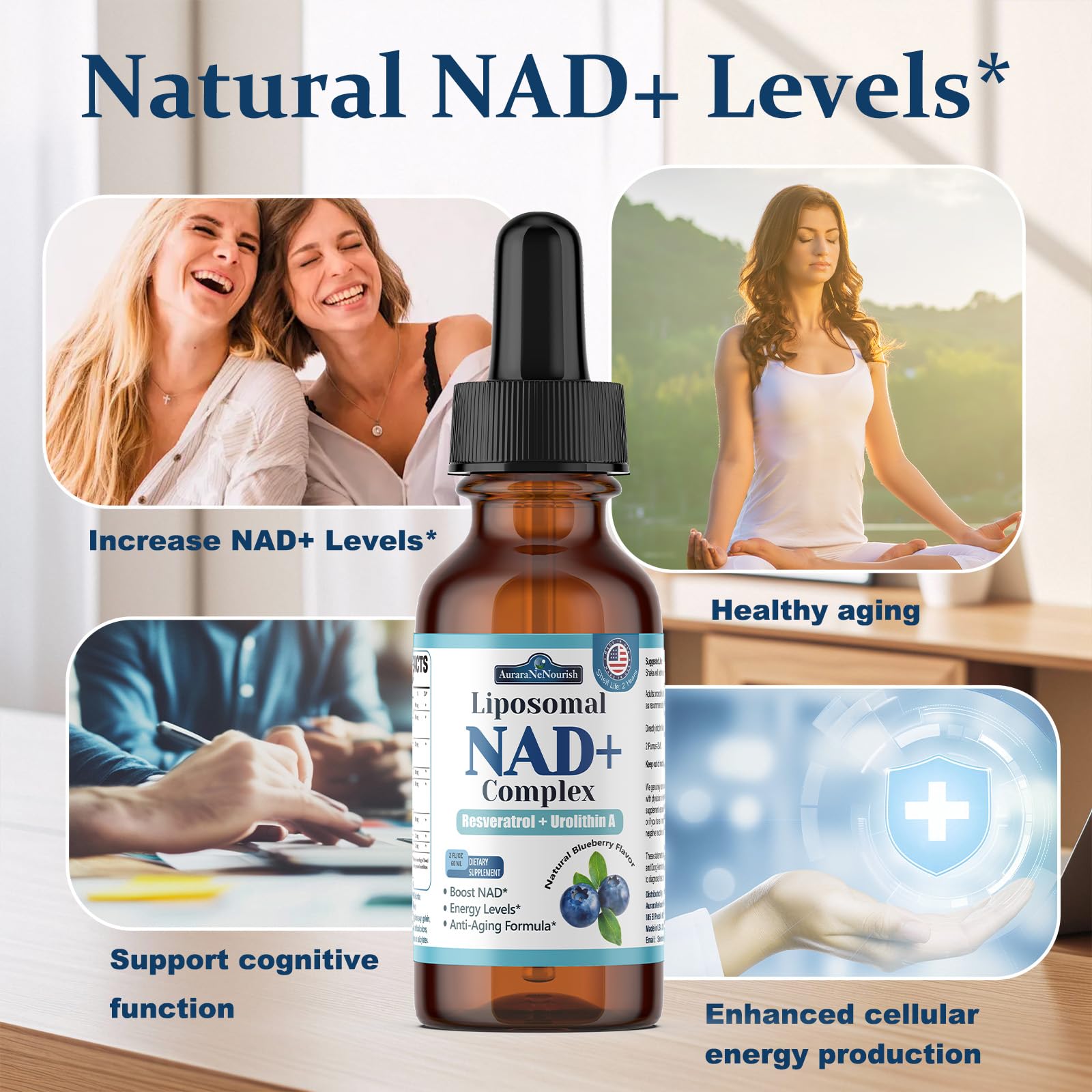 Liposomal NAD+ Liquid Drops, 8-in-1 NAD⁺ Nicotinamide Riboside Resveratrol 900mg w. Quercetin & Urolithin A | Fast Absorption NAD+ Supplement with CoQ10, ALA | Cellular Energy, Anti-Aging, Vitality AuraraNeNourishBuy Supplements Australia