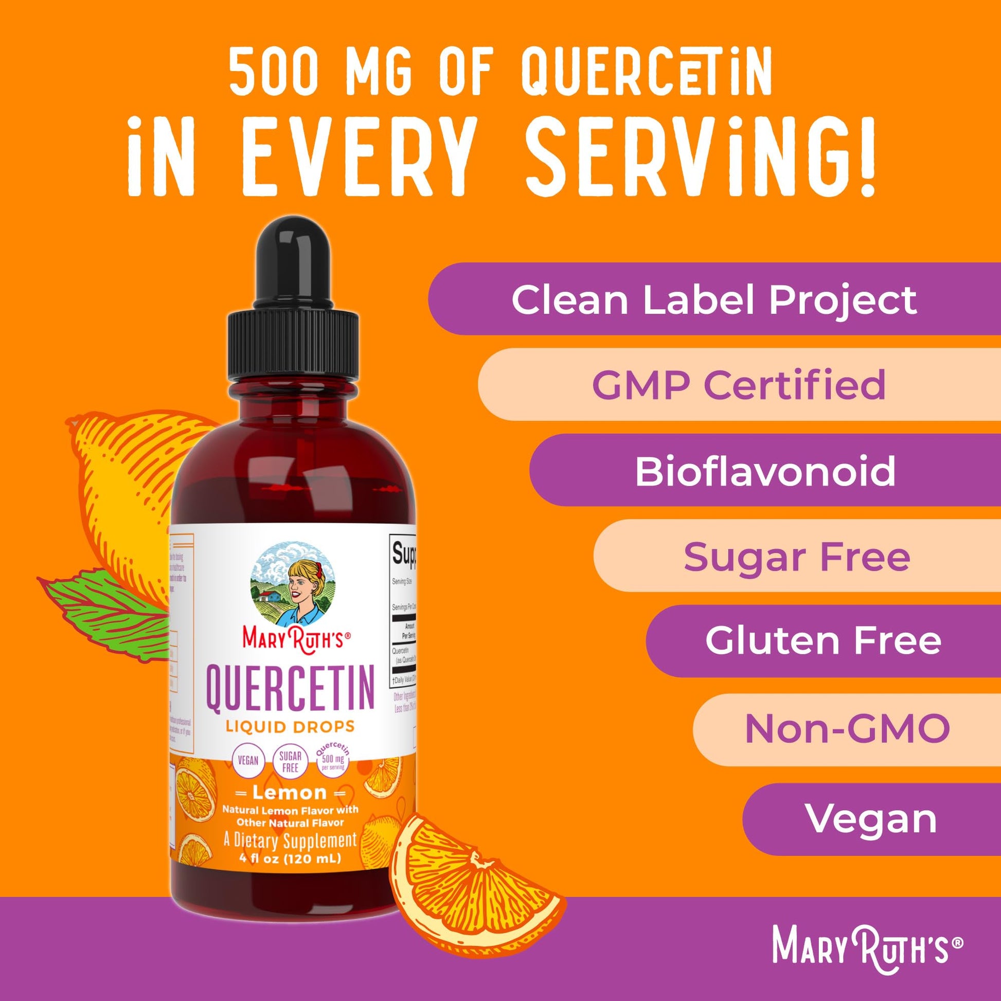 MaryRuth Organics Quercetin Liquid Drops | Sugar Free | 500mg for Adults 18 & Over | Cardiovascular Health for Adults | Bioflavonoid | Vegan | Non-GMO | Gluten Free | 4 Fl Oz MARYRUTH'SBuy Supplements Australia