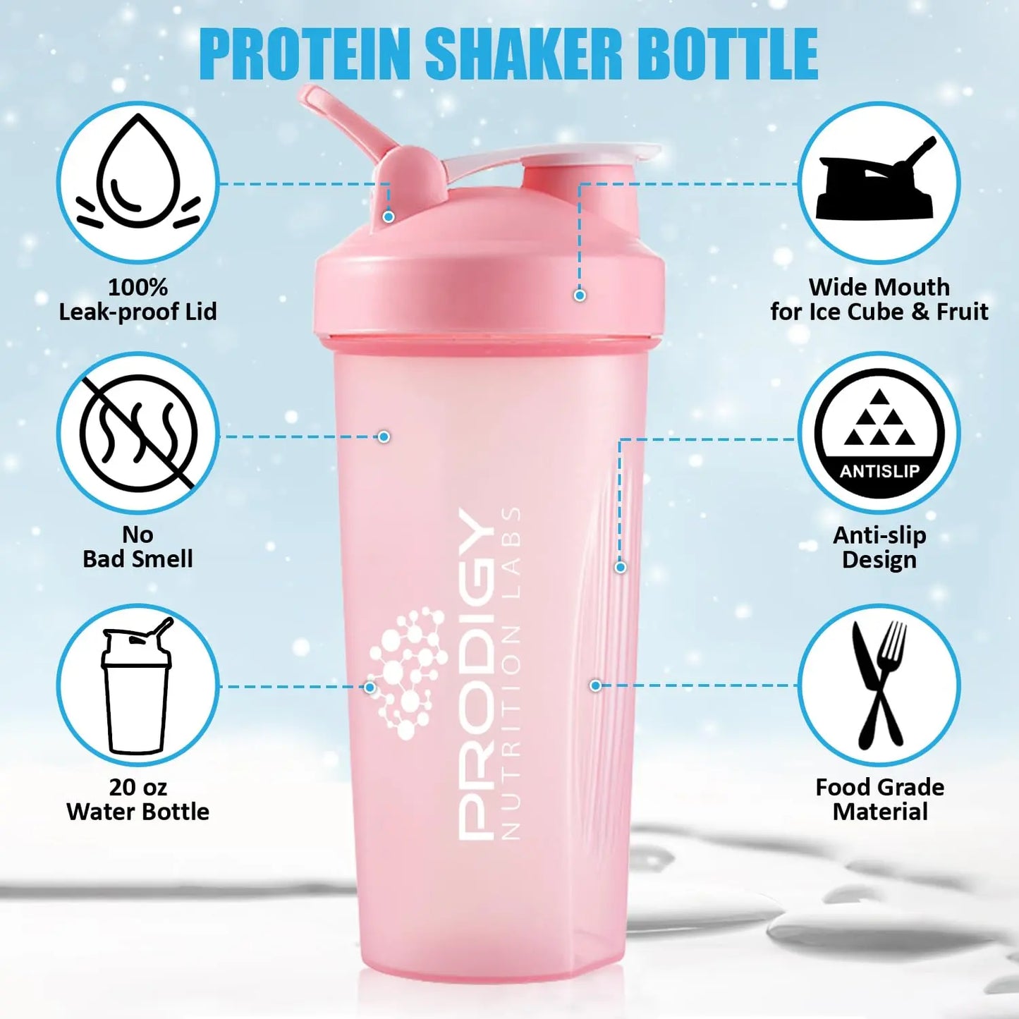 Protein Shaker 20oz Large Shaker Bottle Perfect for Workout Supplements, Protein powder Prodigy Nutrition Labs